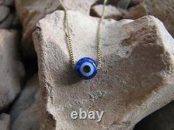 Solide Collier 14k Gold Evil Eye Avec Tiny Small Cobalt Blue Murano Bead, Dainty