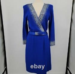 St. John Soirée Cobalt Bleu Santana Knit Or Argent Robe Embellie 12