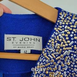 St. John Soirée Cobalt Bleu Santana Knit Or Argent Robe Embellie 12