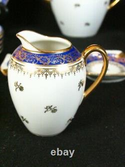 Superbe Antique Schonwald 202 Porcelaine Cobalt Blue And Gold Tea Ensemble Pour 6