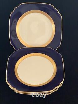 Syracuse Chine Reine Anne Vieille Ivoire, Plaques De Salades Bleues Et Carrées D'or Cobalt