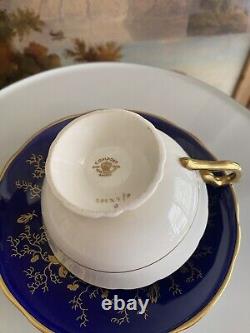 Tasse à thé et soucoupe COALPORT CAIRO oiseaux bleu cobalt et or de collection