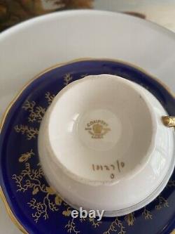 Tasse à thé et soucoupe COALPORT CAIRO oiseaux bleu cobalt et or de collection