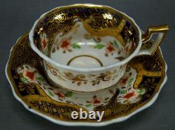 Tasse à thé et soucoupe en orange floral cobalt et or Ridgway 2/1015 vers 1825