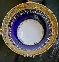 Tasse à thé et soucoupe en porcelaine Aynsley Georgian Cobalt Gold Encrusted, ensemble de 4 mélangé, rare et difficile à trouver (HTF)