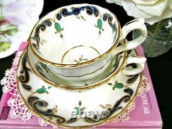 Tasse à thé et sous-tasse trio Ridgway des années 1830 en bleu cobalt et dorure à l'or antique