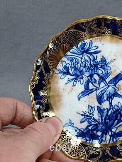 Tasse et soucoupe Demitasse en porcelaine Doulton Burslem Cobalt Flow Blue & Gold Floral Chintz