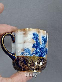 Tasse et soucoupe à café en porcelaine Doulton Burslem Cobalt Flow Blue & Gold Floral Chintz