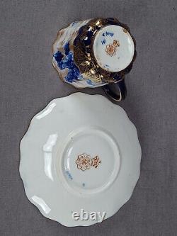 Tasse et soucoupe à café en porcelaine Doulton Burslem Cobalt Flow Blue & Gold Floral Chintz