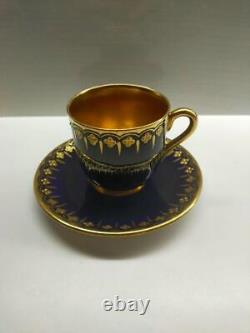 Tasse et soucoupe demi-tasse Coalport de 1891, bleu cobalt vif avec une touche d'or antique.