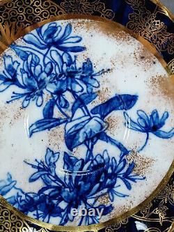 Tasse et soucoupe demi-tasse en porcelaine Doulton Burslem Cobalt Flow Blue & Gold Floral Chintz