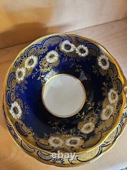 Tasse et soucoupe vintage Aynsley floral doré et bleu cobalt Angleterre