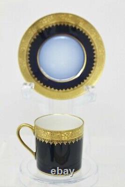 Tasses à café et soucoupes anciennes Demitasse M Redon Limoges 6 Bleu cobalt avec bordure en or spécial