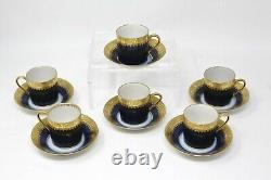 Tasses à café et soucoupes anciennes Demitasse M Redon Limoges 6 Bleu cobalt avec bordure en or spécial