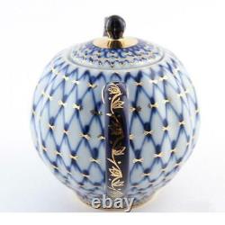 Théière Et Mug De Porcelaine Impériale Russe Lomonosov Cobalt Net, Or 22k, Nouveau