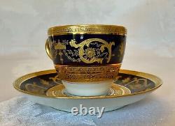 Theodore Haviland Limoges Imperator Cobalt Gold Incrusted Demitasse Cup & Saucer