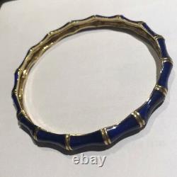 Tiffany & Co. 18k Or Jaune Enamel Vintage Cobalt Bleu Bamboo Bangle Bracelet