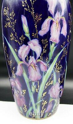 Unique Art Français Nouveau Limoges Orchidées Vase Cobalt Bleu Porcelaine & Or