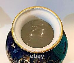Vase De Cobalt Signé Vintage Limoges Tharaud Peint À La Main Avec Des Accents D'or 15