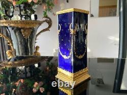 Vase De Porcelaine De Sevres D'or Bleu Cobalt Français Antique! Base Bronze Top 18ème Cen