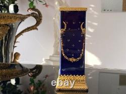 Vase De Porcelaine De Sevres D'or Bleu Cobalt Français Antique! Base Bronze Top 18ème Cen