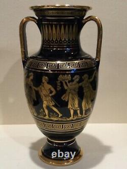 Vase De Porcelaine De Style Amphora Peint À La Main En Bleu De Cobalt Grec, Marqué