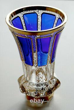 Vase Évasé Vintage Moser Bohemian Cobalt Blue Cabochon