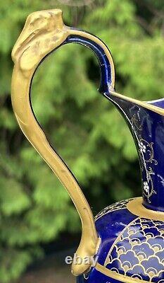 Vase Ewer Coquelicot Antique Moorcroft Macintyre Aurelian Ware Cobalt Blue Gold