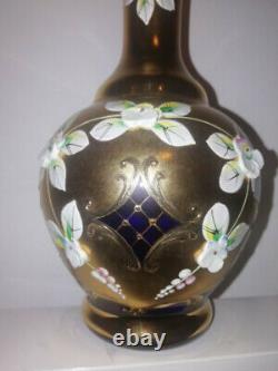 Vase Fait Main Cristal Bleu Cobalt Fleur Pot Bohemia Fleurs Décoratives Bronze