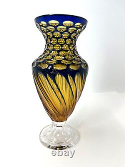 Vase MANNEQUIN en verre d'art italien soufflé à la main Lrg MARIO CIONI coupé en bleu cobalt et or
