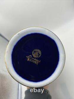 Vase Vintage Limoges Porcelaine Cobalt Bleu 24k Or Trim Amoureux Dans Le Centre