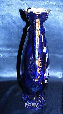 Vase Vintage en cobalt bleu 15, incrustations en or à double poignée, fabriqué en Angleterre par Elite.