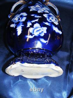 Vase Vintage en cobalt bleu 15, incrustations en or à double poignée, fabriqué en Angleterre par Elite.