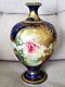 Vase à Fleurs D'orchidées Nippon Peint à La Main, Lourd, Avec Reliefs Dorés Et Perles, En Bleu Cobalt Rare.