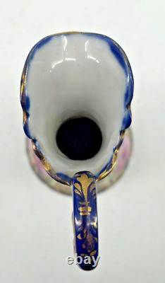 Vase de verseur Moriage à la main, en porcelaine orientale antique, bleu cobalt avec dorure et peinture de roses