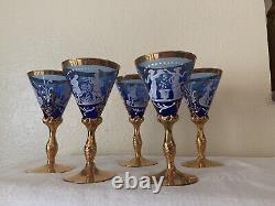 Verres à vin cobalt bleu vintage italiens