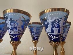 Verres à vin cobalt bleu vintage italiens