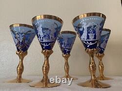 Verres à vin cobalt bleu vintage italiens