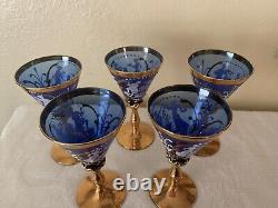 Verres à vin cobalt bleu vintage italiens