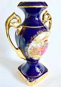 Vieille Main Dorée D'or Décorée Française Limoges 9/23cm Vase / Urn