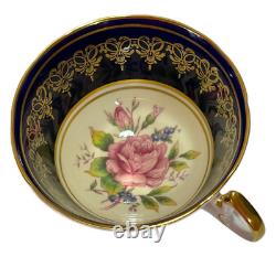 Vintage Aynsley Tea Cup & Saucer Cobalt Bleu, Gold Scrollwork Rose Thé Rose 1940