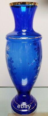 Vintage Fenton Gilded Cobalt Verre Mary Gregory Style Roses Motif Baluster Vase