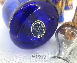 Vintage Murano Cobalt Blue Gold Decanter & 4 Lunettes Cordiales, Vgc, Italie, 16,5h