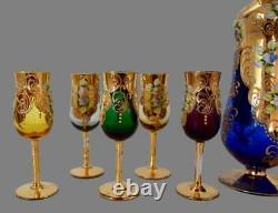Vintage Murano Gold Cobalt Verre Venetian Liquour Set 10 Lunettes