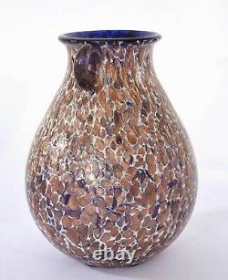Vintage Murano Or Cuivre Art Vase En Verre Cobalt Bleu Intérieur