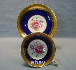 Vintage Paragon Cobalt Bleu Rose Bouquet Teacup & Saucer Heavy Gold