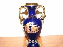 Vintage Rare Limoges La Reine Porcelaine France Cobalt Bleu 22kt Or 5.5 Vase#9