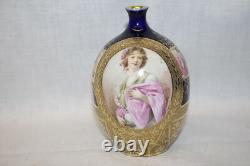Vintage Royal Bayreuth Bavière Vase De Bud Cobalt Heavily Gilded Avec Le Portrait De Woman
