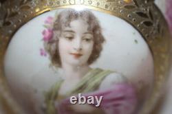 Vintage Royal Bayreuth Bavière Vase De Bud Cobalt Heavily Gilded Avec Le Portrait De Woman