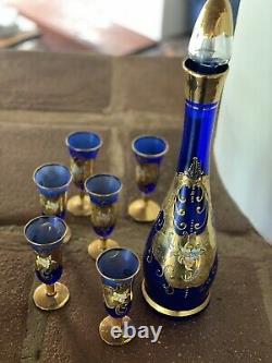 Vintage Vénitien Murano Cobalt Bleu Avec 24 Carats Et Verres En Or